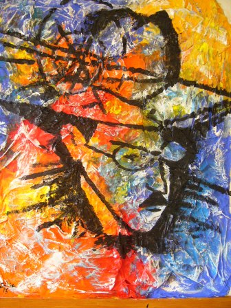 Quadro realizado por Natália Gomes – Foi utilizada  a técnica de pasta de papel, gesso e pintura com tinta acrílica